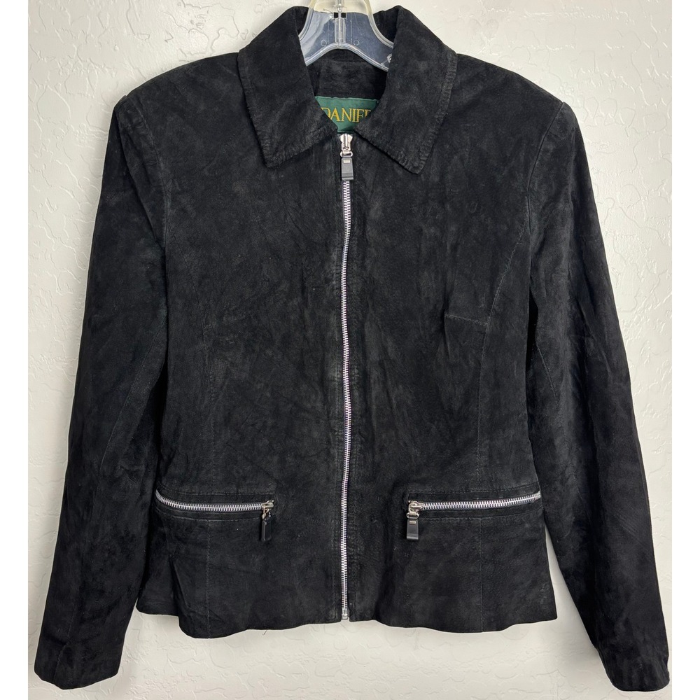 Danier Black Suede Genuine Leather Zip Up Pockets Moto Jacket Medium 2777